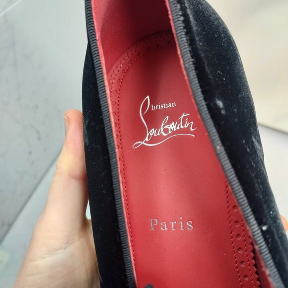 CHRISTIAN LOUBOUTIN Black Mens Chambelimoc Night Strass Velvet Loafer Shoe - Picture 5 of 11
